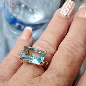 *New 18K Gold Plated Blue Aquamarine  Rose Gold 💍Ring